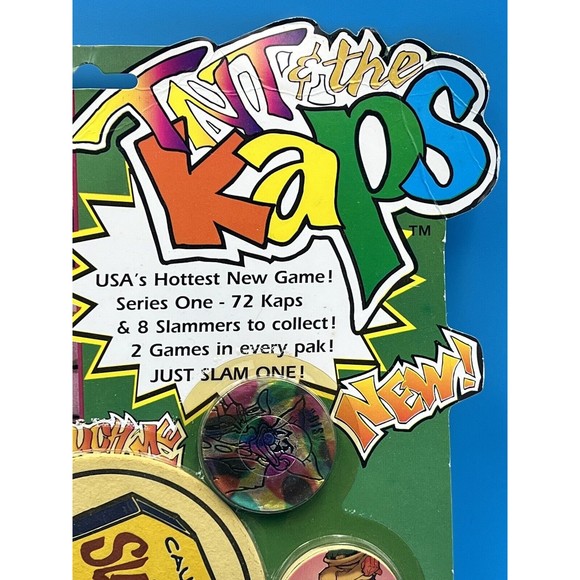 Vintage 1990s TNT & the Kaps Slamopolis Pog Cap Game Set - Sealed On Card - Picture 3 of 5